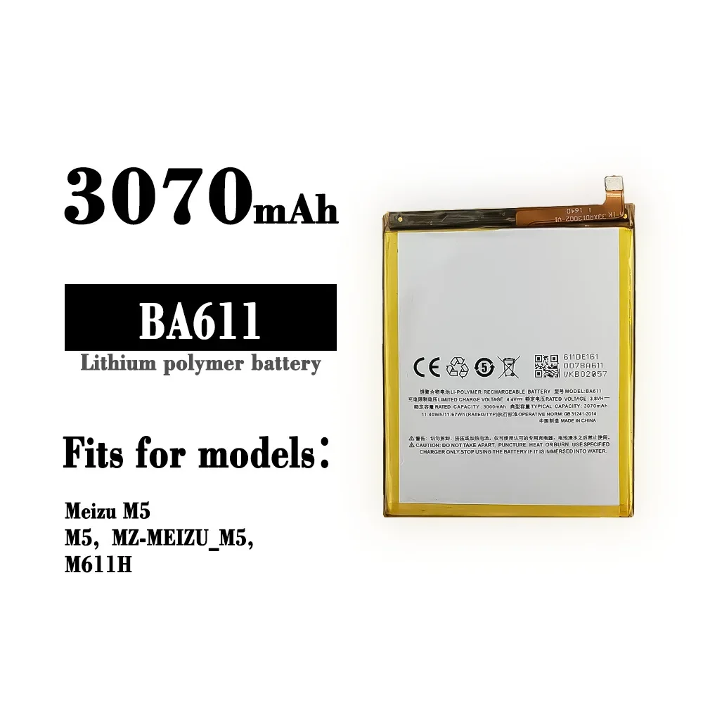 BA611  3070mAh Replacement Battery For Meizu Meilan5 M611 BA-611 M611H High Quality Mobile Phone Built-in New Batteries