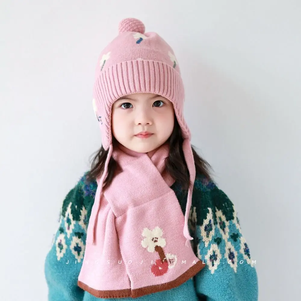 Fleece Lining Winter Baby Crochet Hat Windproof Soft Toddler's Knitted Cap Thermal Solid Color Ear Protection Hat Toddler Use