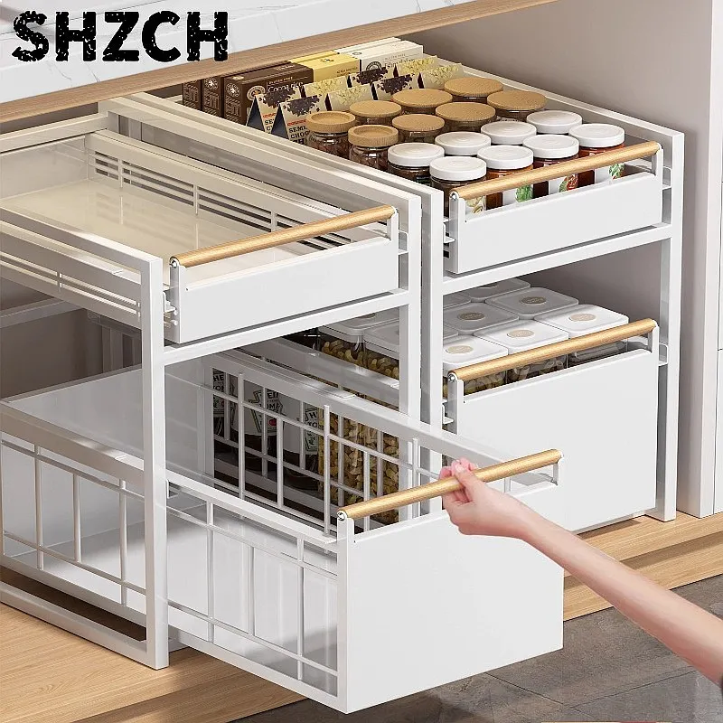 Stainless Steel Under-Sink Storage Rack Multi-Layer Pull-Out Organizer Kitchen Cabinet Basket Heavy-Duty Design