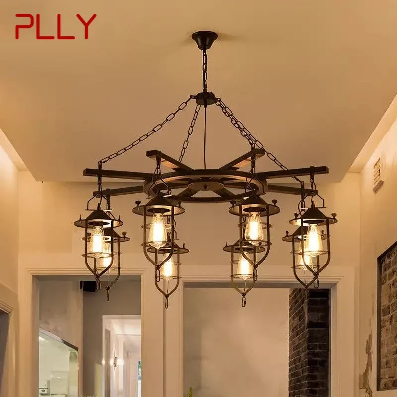 PLLY American Retro Pendent Lamp Industrial Wind Living Room Restaurant Loft Clothing Store Cafe Bar Box Homestay Chandelier