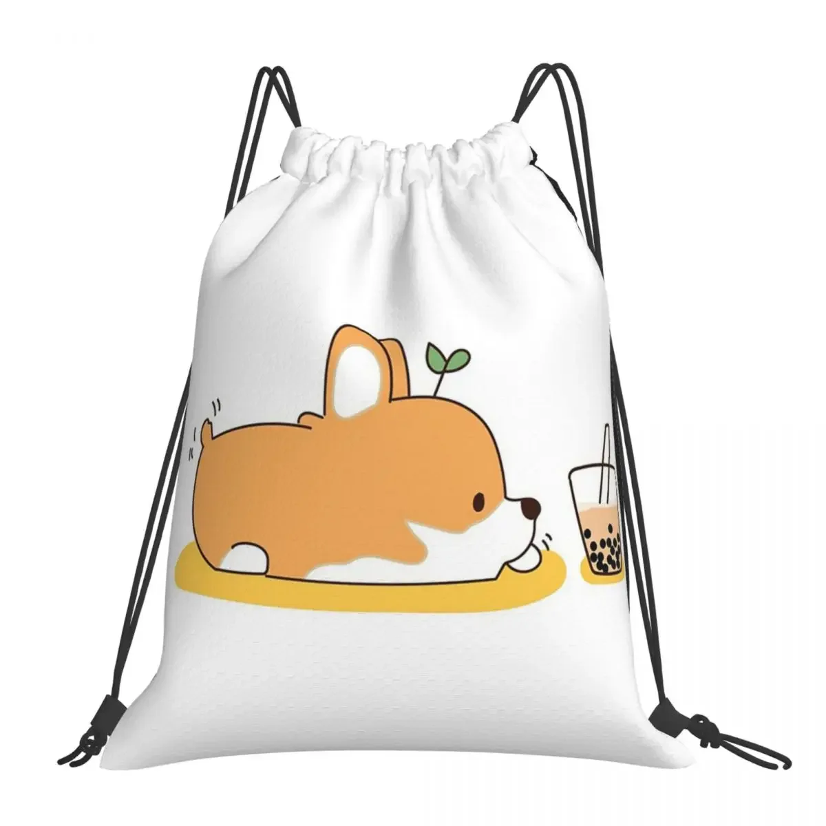 

Corgi And Bubble Tea Backpacks Portable Drawstring Bags Drawstring Bundle Pocket Shoes Bag BookBag For Man Woman Students