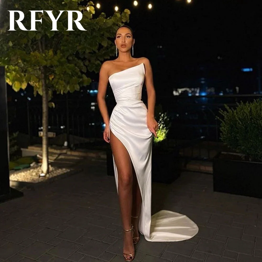 

RFYR White Mermaid Sexy Formal Gown Stain Pleat Special Occasion Dresses Long Evening Dresses with Slit vestidos de fiesta