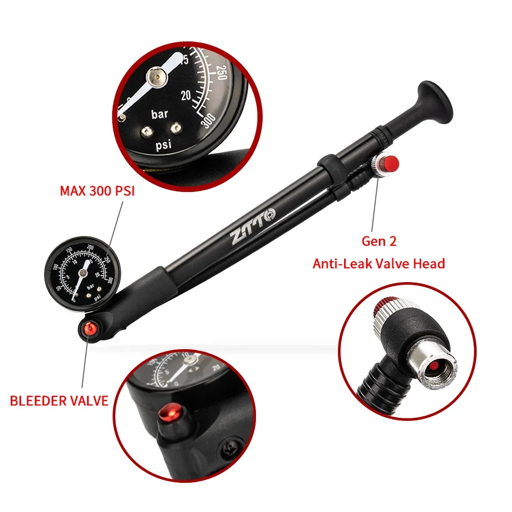 ZTTO 300psi High-pressure Air Pump With Gauge Portable Bicycle Fork Suspension Seatpost Tire Inflator For Schrader Presta Valve