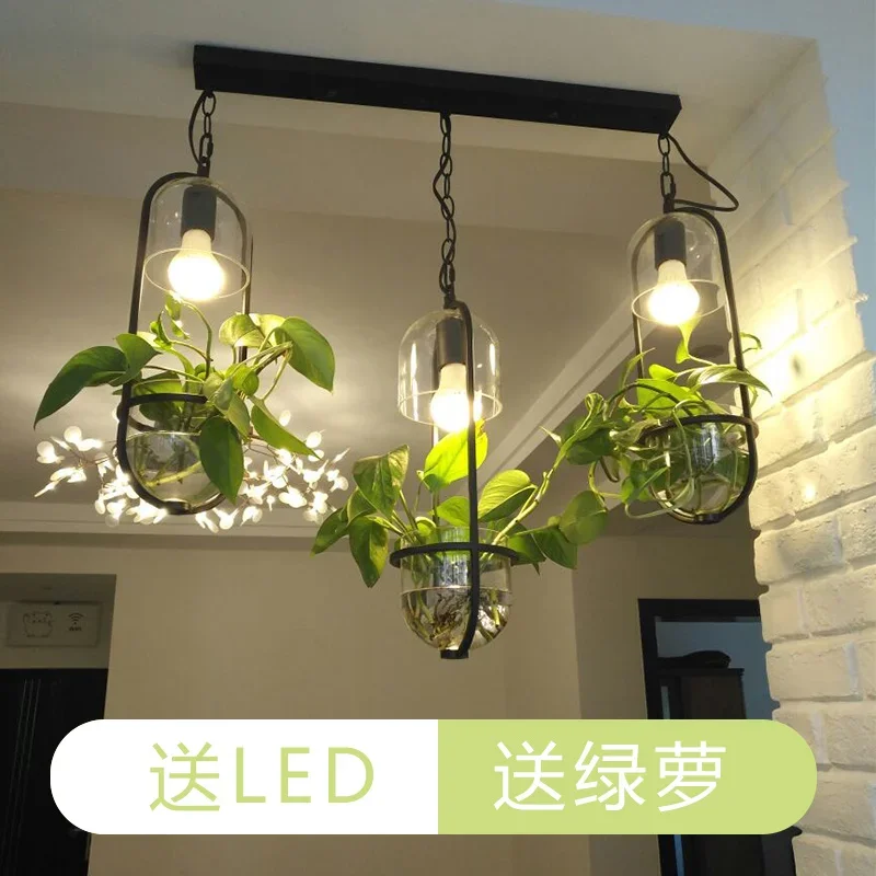 Nordic plant chandelier rural Flower Restaurant lamp  potted porch balcony green plant Chandelier