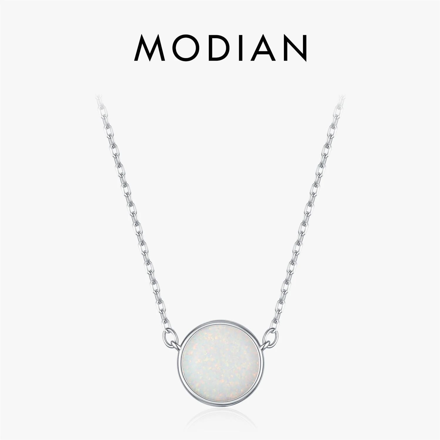 MODIAN Halskette mit rundem Opal-Gliederkette aus 925er-Sterlingsilber, modische, tägliche stapelbare Halsketten für Frauen, OL-Edelschmuck