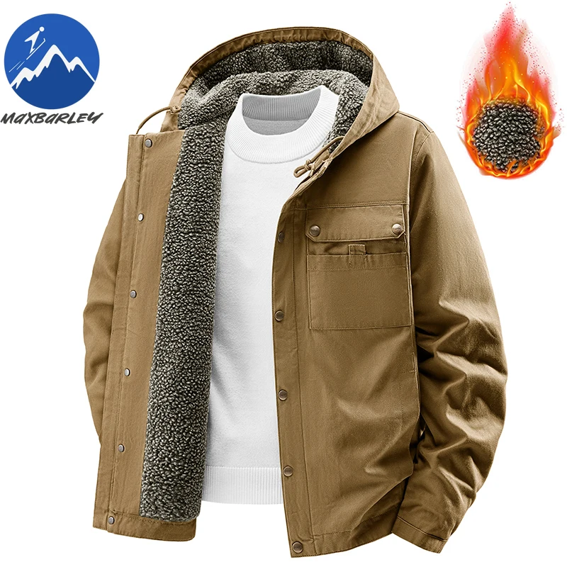 سترات رجالية متعددة الجيوب بغطاء للرأس شتوية غير رسمية مبطنة بالصوف سترات دافئة عالية الجودة للعمل في الهواء الطلق معطف سترة رجالي مقاوم للبرودة #6