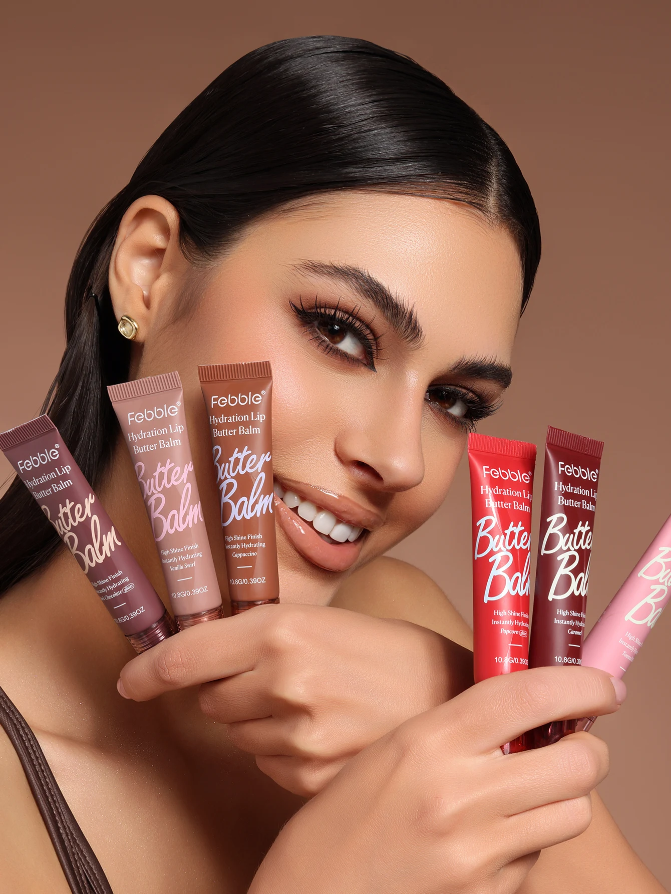 Bálsamo labial hidratante Febble acalma a secura, máscara labial com tubo macio, suaviza linhas labiais, base de batom