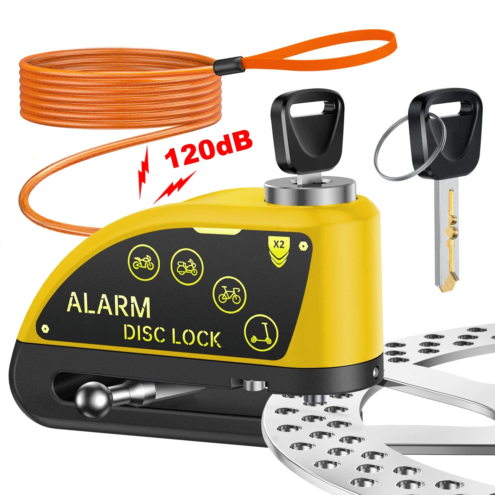Anchtek Motorcycle Disc Brake Lock 120dB Loud Alarm Anti-theft Security Moto Wheel Disk Padlock Waterproof Alarma Motocicleta