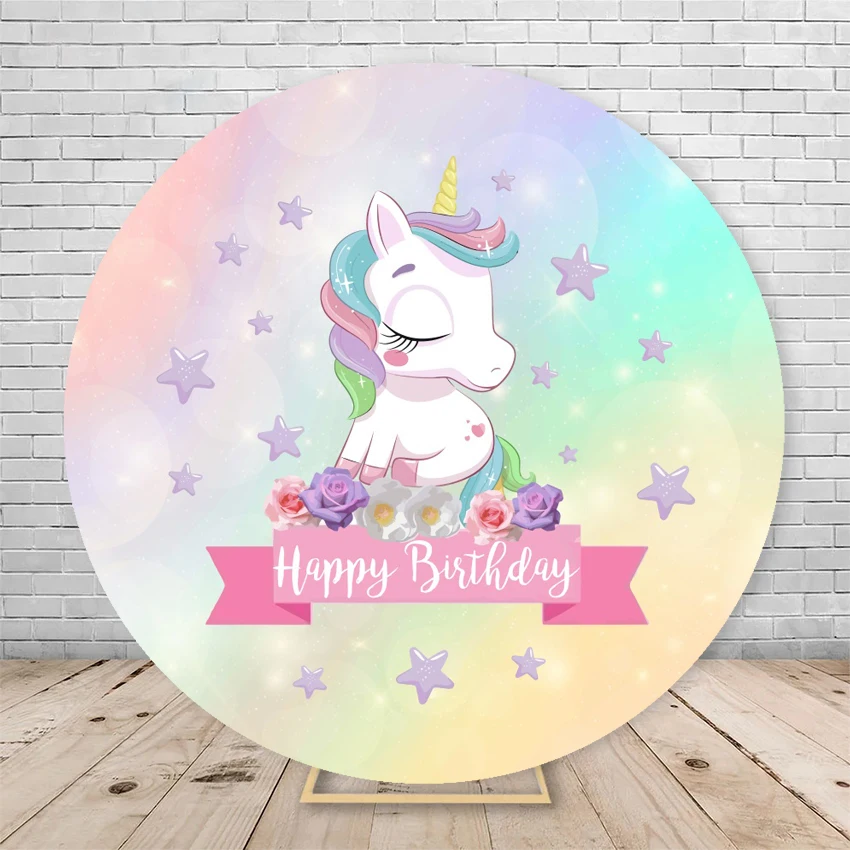 Baby Shower Rainbow Unicorn Theme Party Round Backdrops For Photography Girls Birthday Circle Backgrounds Photo Studio Props