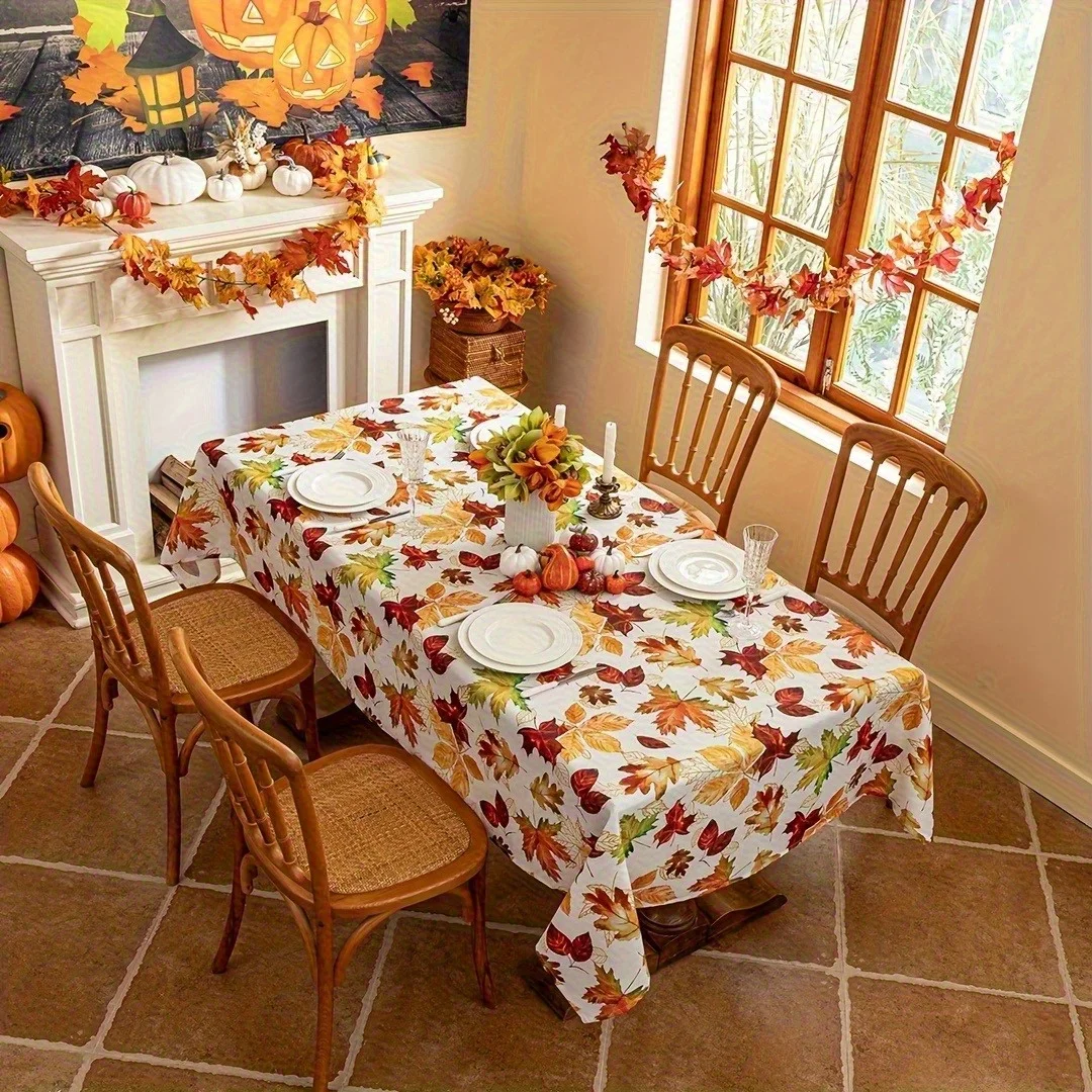 One single-sided printed autumn harvest tablecloth, with a rural style Halloween and Christmas decoration.PMJ