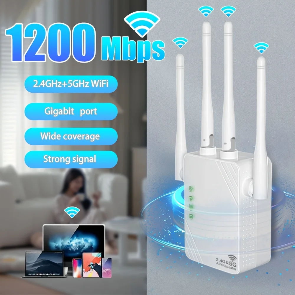 

4 Antennas 1200mbps Wifi Extender Wifi Signal Intensifier Is Suitable For Home Dual-band 2.4g/5g Outdoor Signal Amplifier