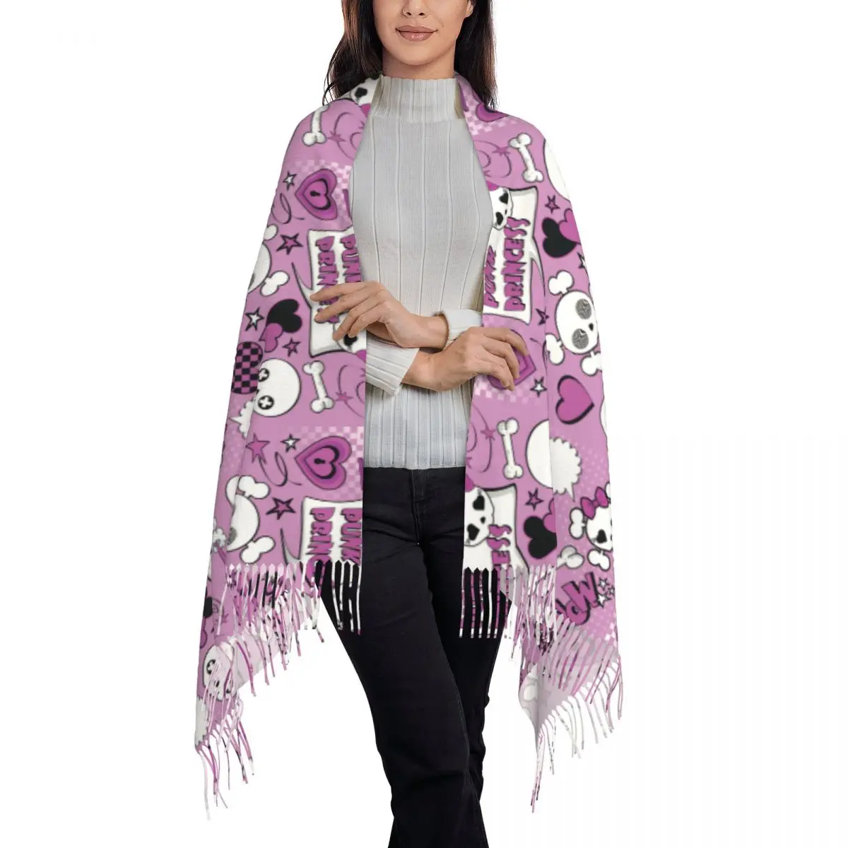 Y2K الأرجواني الجمجمة وشاح للنساء الشتاء وشاح هدايا للفتيات خفيفة الوزن المطبوعة الأوشحة خريف شتاء باشميناس