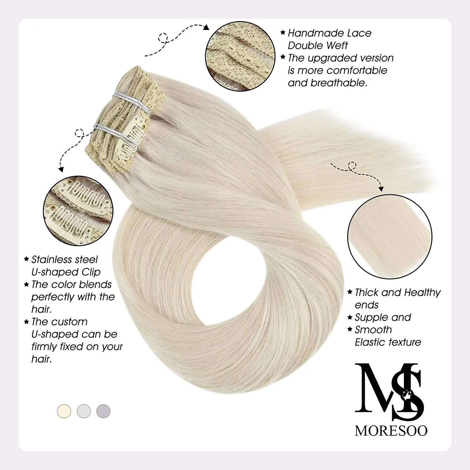 Moresoo Hair Extension Clip 100% Real Human Hair Natural Straight Brazilian Hair for Women Clip in Hair Extensions Human Hair