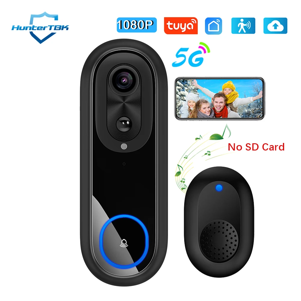 5G 2.4G WiFi Video Deurbel 1080P Draadloze Bel Tuya APP Smart Intercom Camera IP65 Waterdichte Ring bel met 7000mAh Batterij