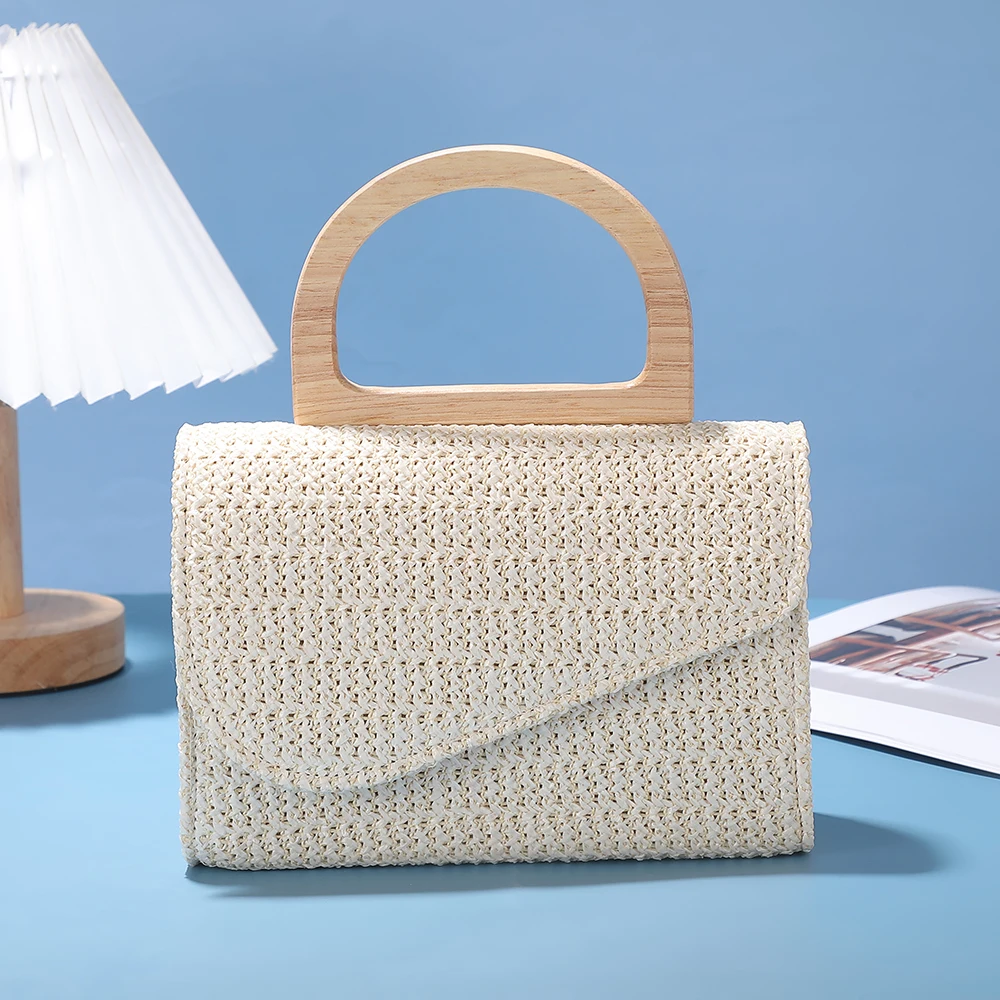 حقيبة كتف عتيقة بمقبض خشبي محمول باليد مع حقيبة كروس بسلسلة معدنية مفككة للمساء