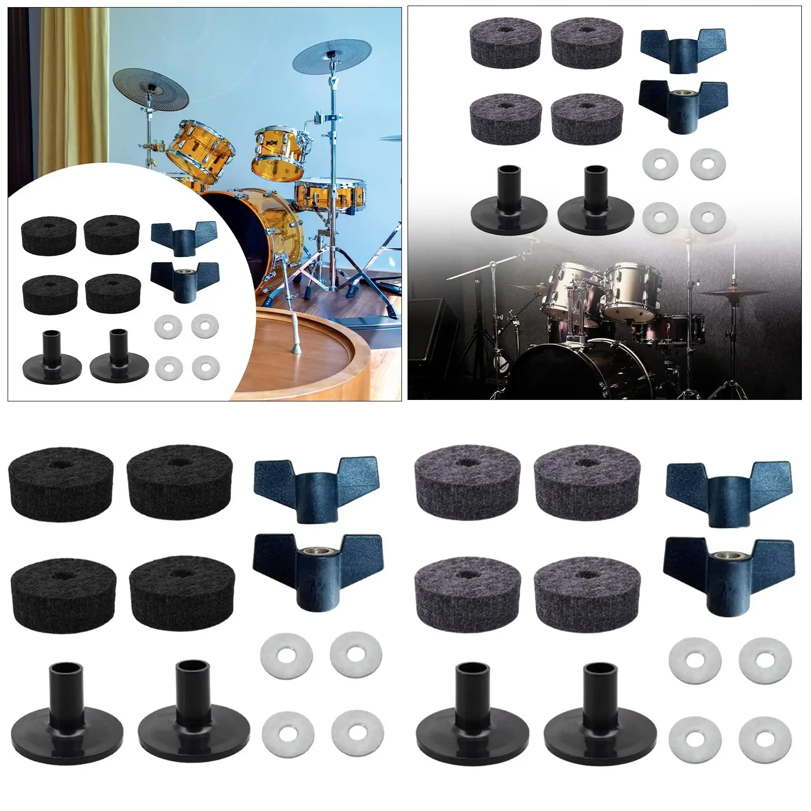 

12x Cymbal Replacement with Nuts Accessory for Drum Set Cymbal Stand Felts Drum Cymbal Felts Pads Cymbal Sleeves and Washer