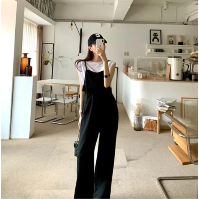 

High Waist Wide Leg Casual Pants Faionable Agel oulder Strap Trousers Korean Sle Spring Autumn Winter Women's Clothing