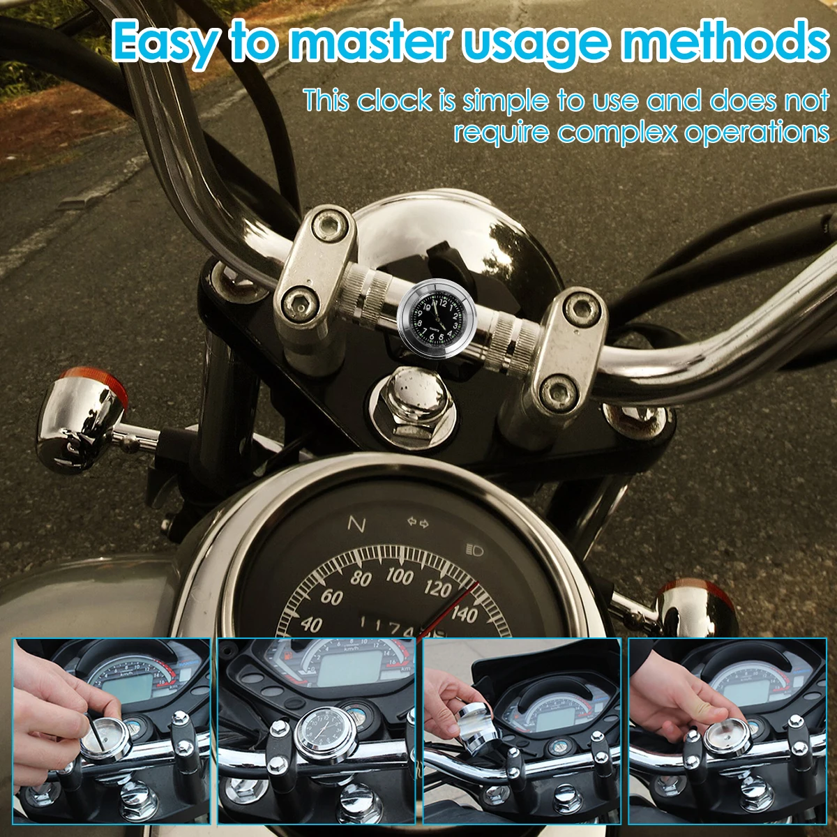 Motorcycle Handlebar Clock Thermometer 7/8in Waterproof Handlebar Clock Watch Racing Thermometer For Harley Honda Yamaha Accesso - view 5