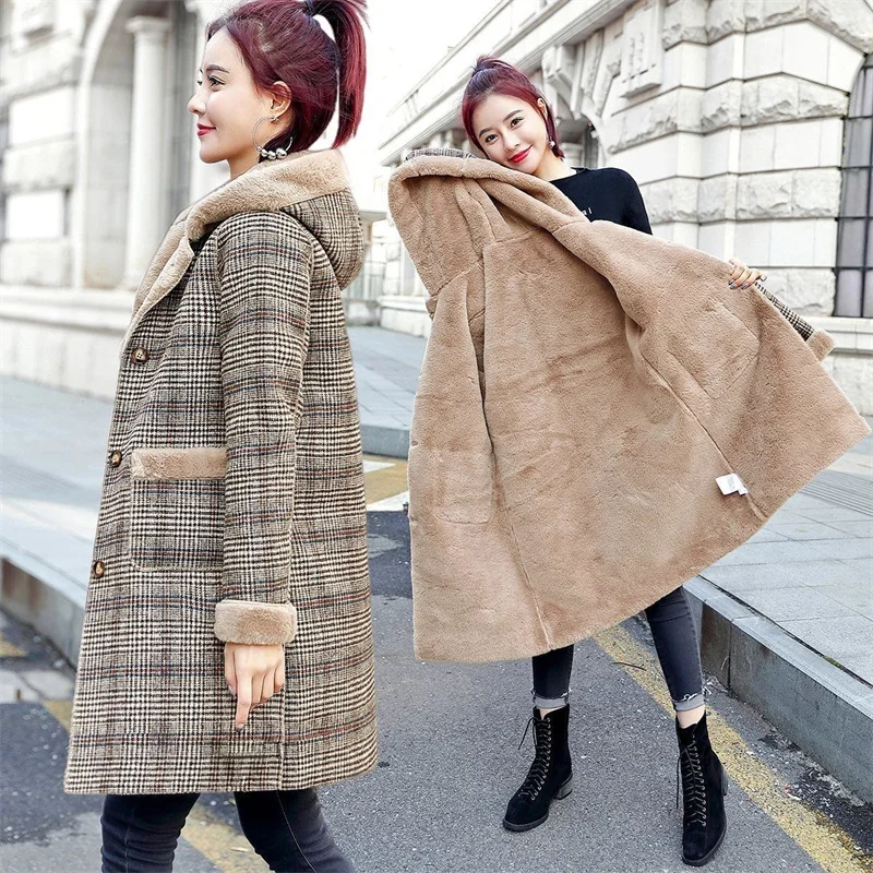 ZDJH Dames winterjas wollen jas winterjas warm herfst en winter jas ritssluiting wollen jas damesjas winterjas dikke jas met capuchon lange jas delen mantel riem dubbele rijen jas