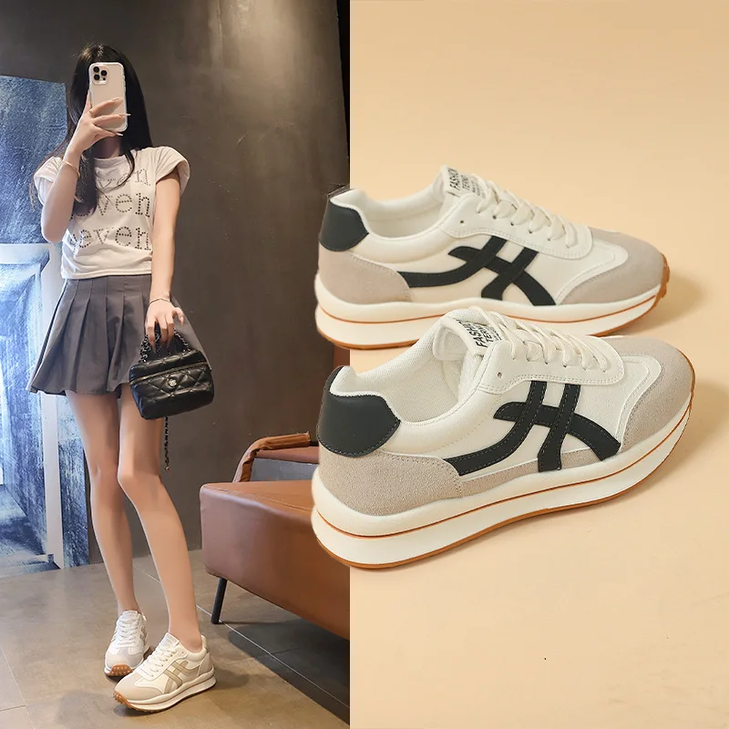 

Spring 2025 New Women's Shoes Casual Sporty Leather Shoes Breathable Thick Sole Versatile Women's Footwear From China