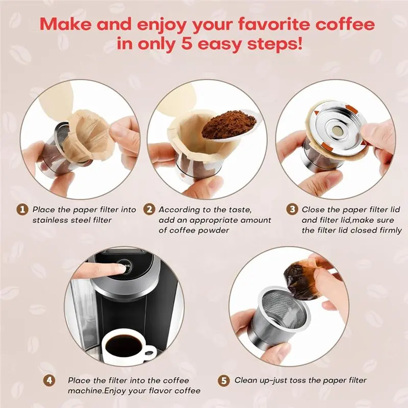 ABMH-Disposable Unbleached Paper Filters 100-Pack For Keurig 2.0& 1.0 Coffee Makers K-Cup Pods