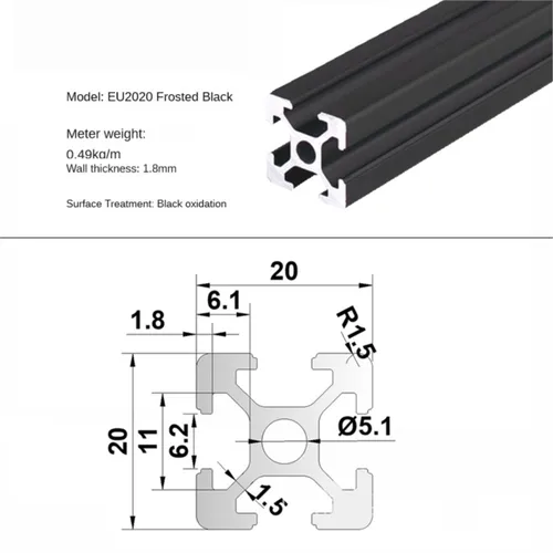 Imagen 2 del producto 1 Uds. Oxidación anódica negra 2020 2040 2060 2020N2 2020R 3030 3030N2 3030R 3060 4040 4080 perfil de aluminio con ranura en T estándar de la UE