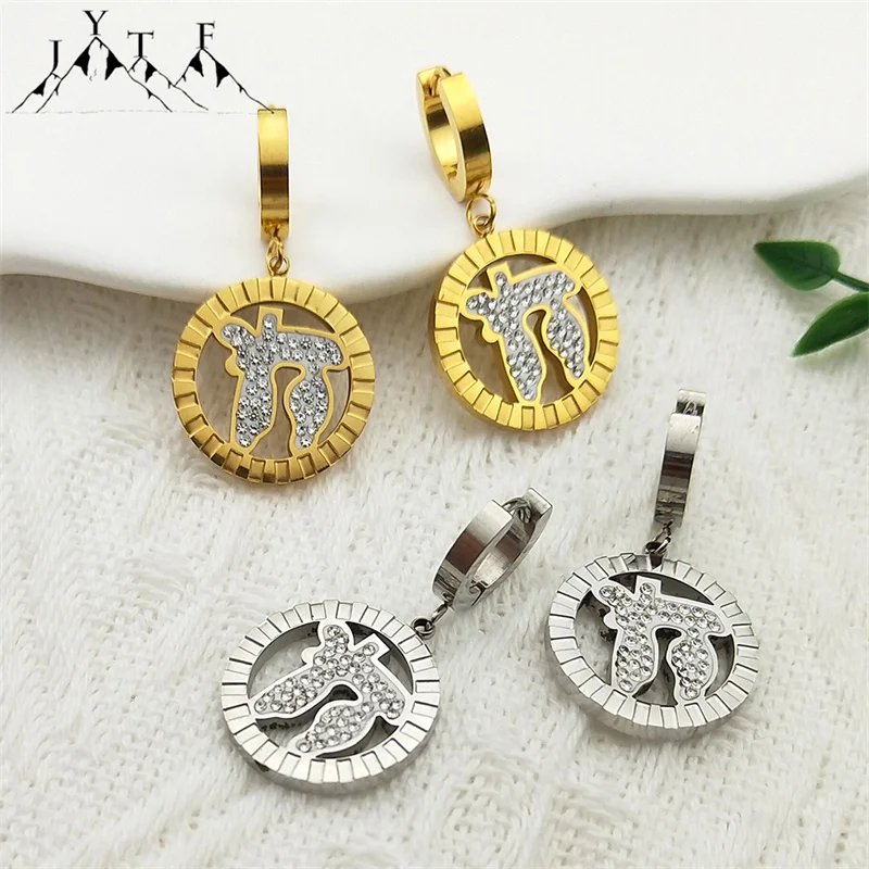 

Religious Islam Muslim Rune Round Rhinestones Inlaid Drop Earrings for Women Stainless Steel Gold Color Symbol Earrings Jewelry