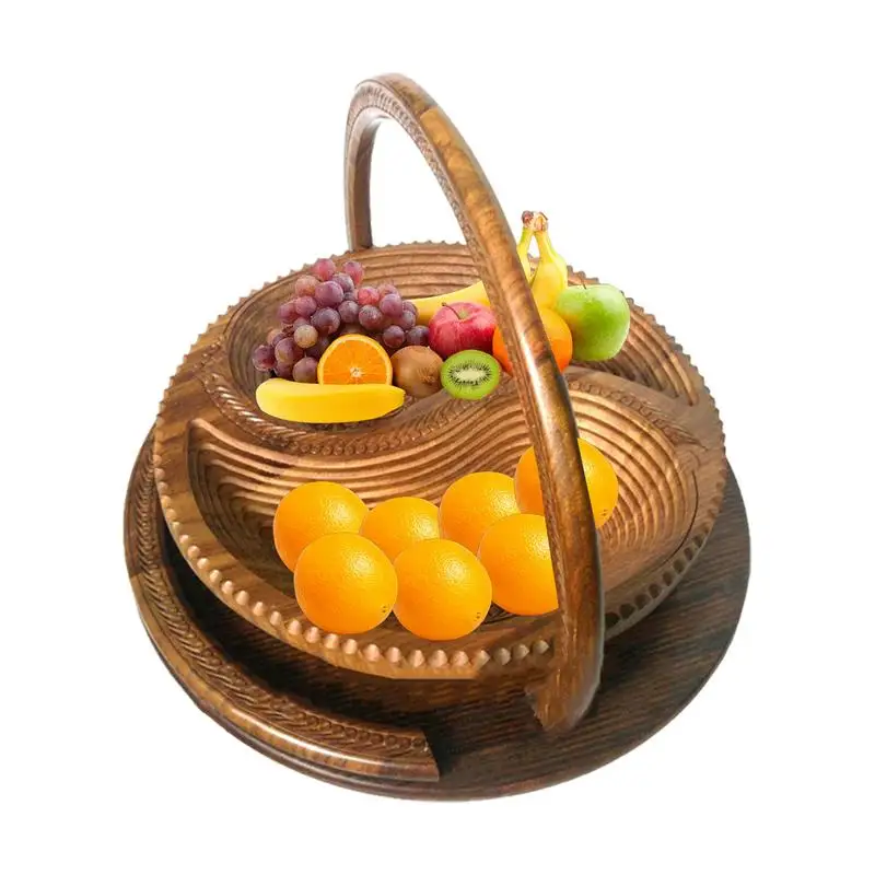 

Wooden Fruit Plate 4-Partitions Candy Bowl Multifunctional Serving Tray Wood Carving Snack Holder Multi-grain Organizers