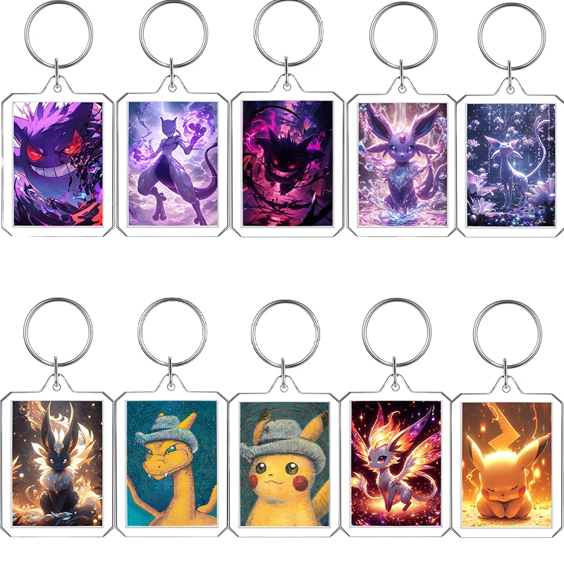 Anime PKM Cartoon Charizard Mewtwo Blastoise Acrylic Keychain Kawaii Boys Pocket Monster Game Collection Charm Accessories Gifts