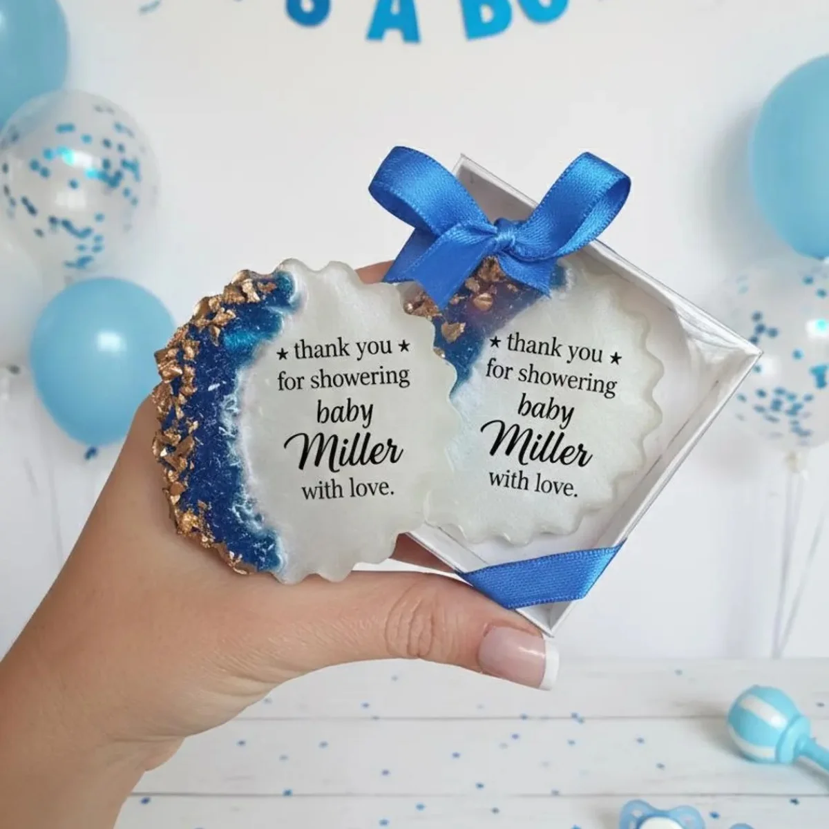 Personalized Baby Shower Favor Magnets, Elegant Epoxy Geode Magnet, Neutral Baby Shower Thank You Gifts, Custom Baby Favors