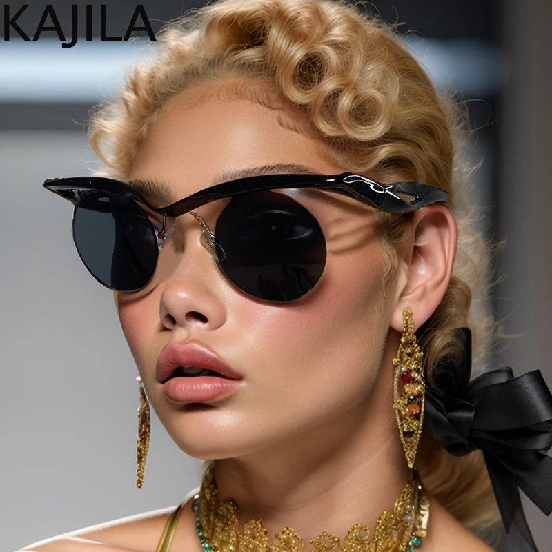 

Small Frame Round Punk Sunglasses Women Men 2025 Luxury Brand Vintage Rimless Sun Glasses For Ladies Shades UV400 Protection