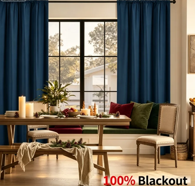 Cortina Perfurada de Cor Sólida 100% Blackout para Sala de Estar, Sala de Jantar, Quarto, Decoração de Janela, Tecido para Porta
