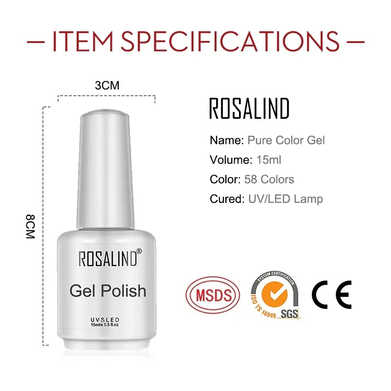 Rosalind 15ml Glasflasche einweichen reine/Neon farben Gel politur semi permanent für Nail Art Design LED/UV-Lampe Basis Dec klack