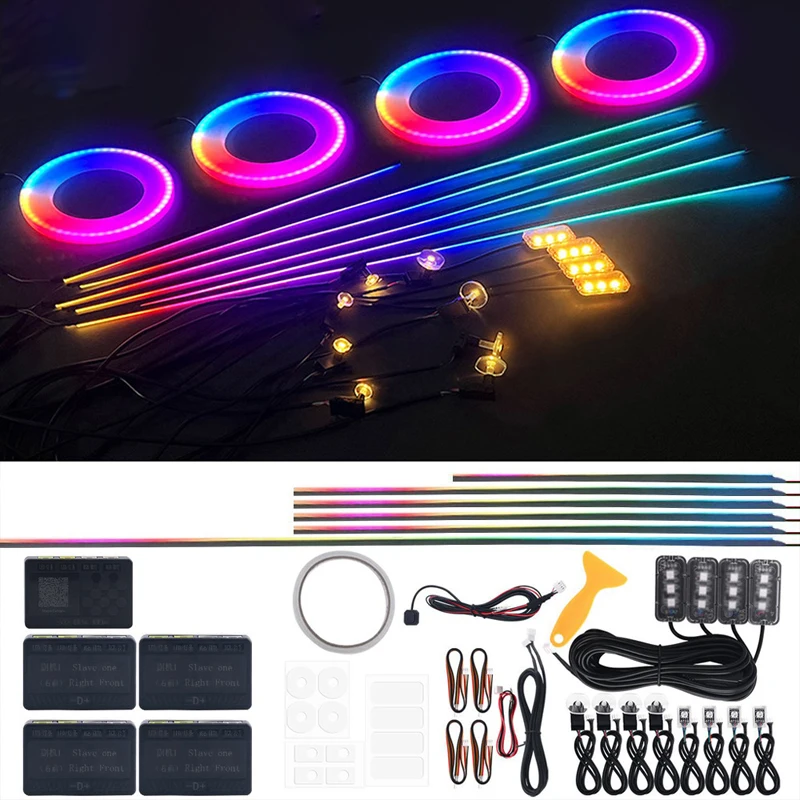 10/14/18 in 1 Led Car Ambient Lights 213 64 Color RGB Symphony Streamer Bluetooth Rainbow Acrylic Strips Atmosphere Lamp Kit 12V