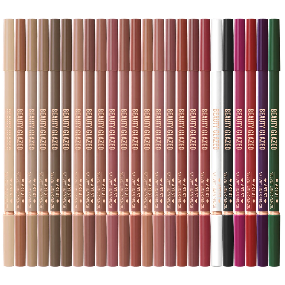 1 szt. Beauty Glazed Artist Velvet Lipliner Pencil z pędzelkiem z gąbki, bezwaga, precyzyjna kredka z super miękką, mieszalną teksturą
