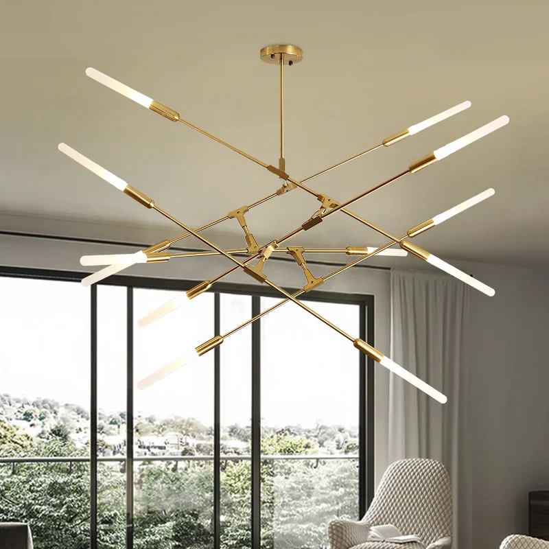 Antique Brass Wands LED Chandelier 4/6/8/10/12 Light Post Modern Metal Slim LED Tube Chandelier Light Indoor suspension lamp