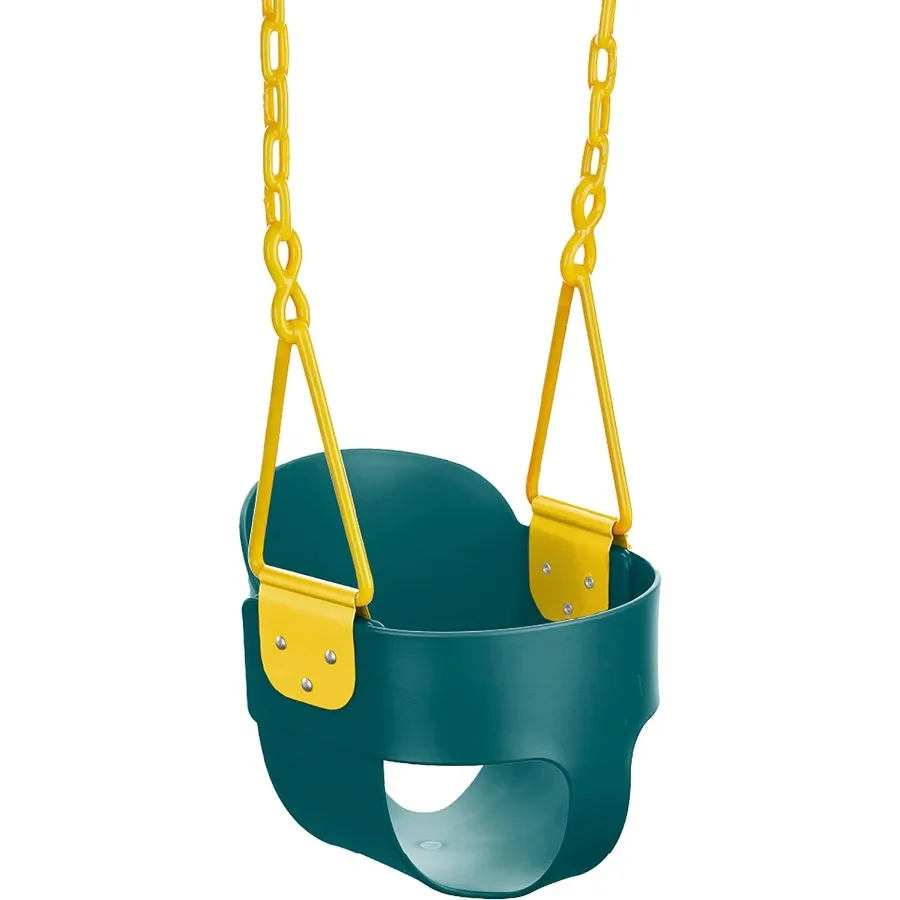 High Back Full Bucket Toddler Swing with Chain and Triangle Dip Pinch Protection Green