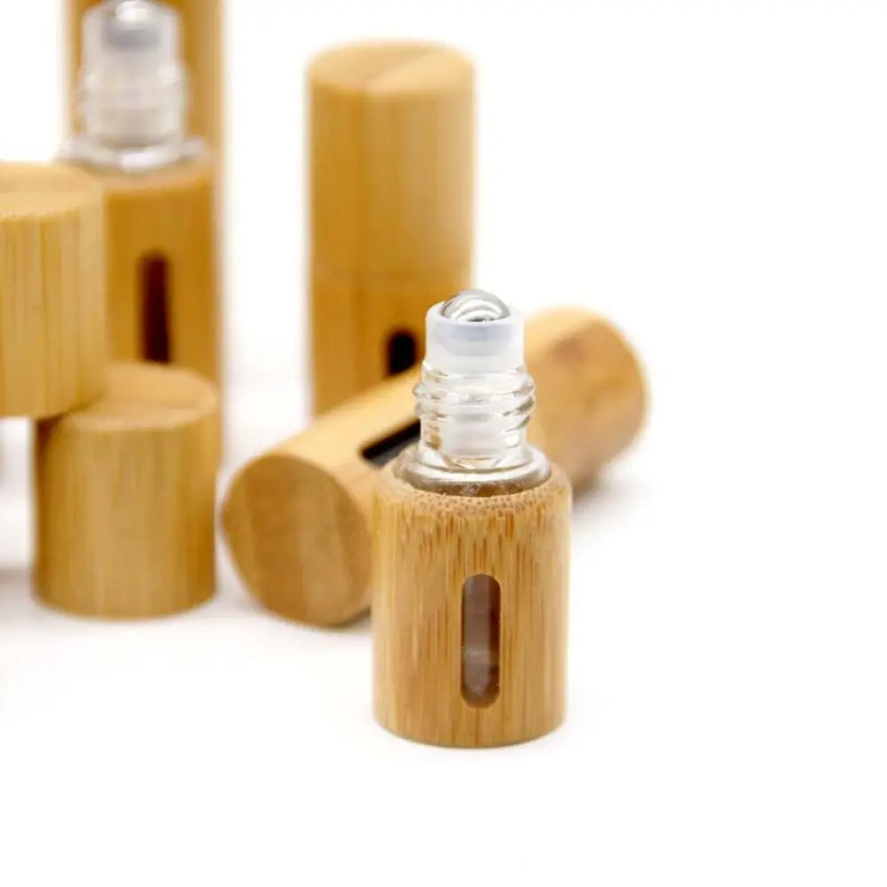 3/5/10ml Bamboo Perfume Bottle Empty Tube Bottom Filling Essential Oil Roller Bottle Refillable Bottles Steel Roller Ball