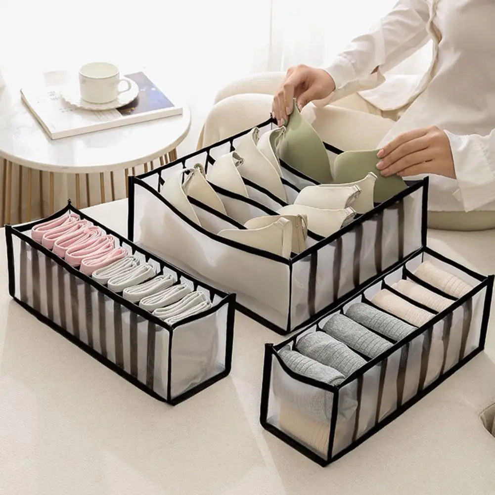 Caja de almacenamiento para sujetadores, divisor de cajón de malla, 6 celdas, 7 celdas, 11 celdas, organizador de ropa para armario, calcetines, corbatas, bufandas y bragas, 3 uds.