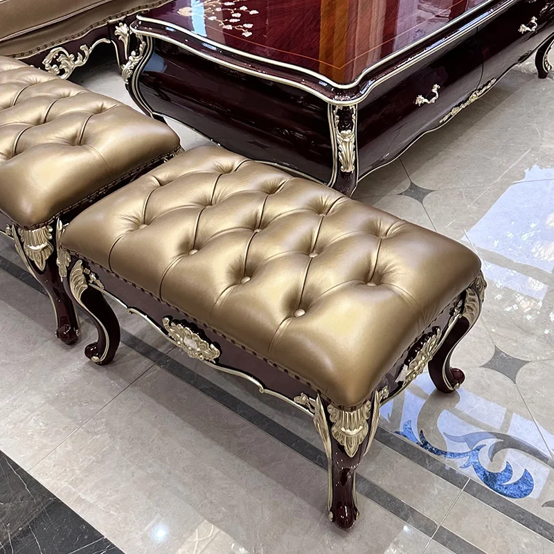 

Sofa combination stool, solid wood carving flower shoe changing stool, sofa pedal living room furniture