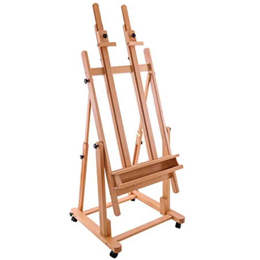 

Extra Large Double Mast Wooden H-Frame Easel: Adjustable Studio Artist Easel for Painting with Rotating Canvas Stand Artist Sto