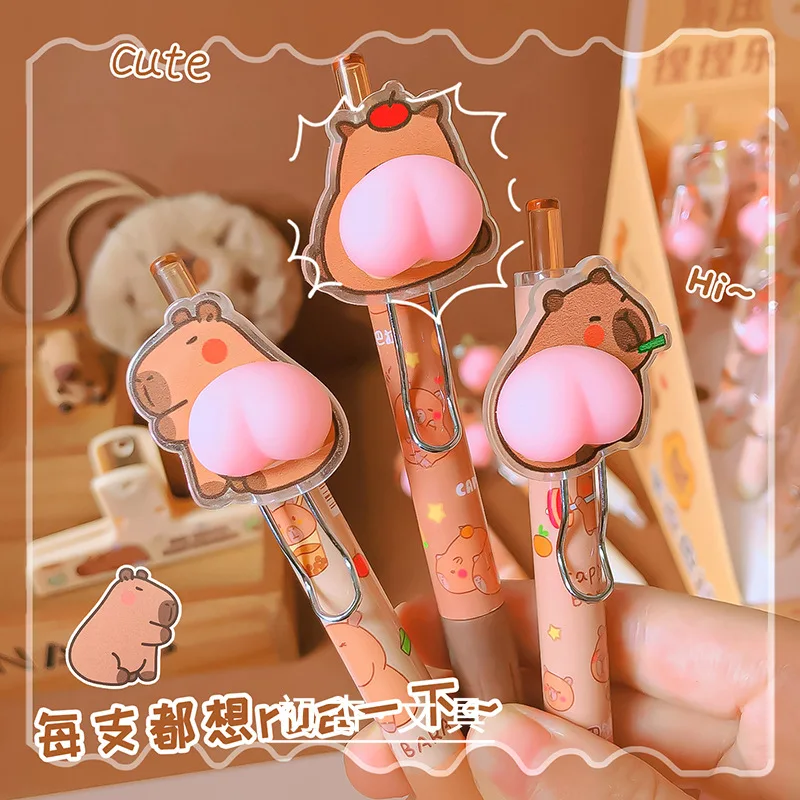 2/4/6Pcs Capibala Cartoon Creative Decompress Press Neutral Pen 0.5 Black quick dry