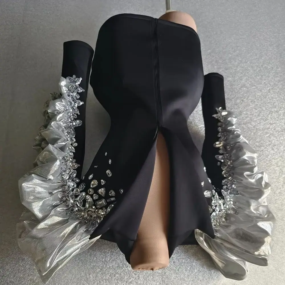 

Sparkly Sequins Rhinestones Big Sleeves Black Jacket Sexy Singer Dancer Nightclub Jazz Dance Costume Performance Show Stage Wear