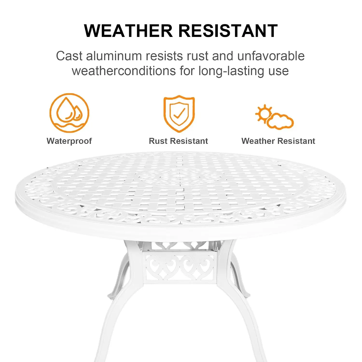 Cast Aluminum Patio Dining Set with Umbrella Hole, Bistro Garden Furniture 48