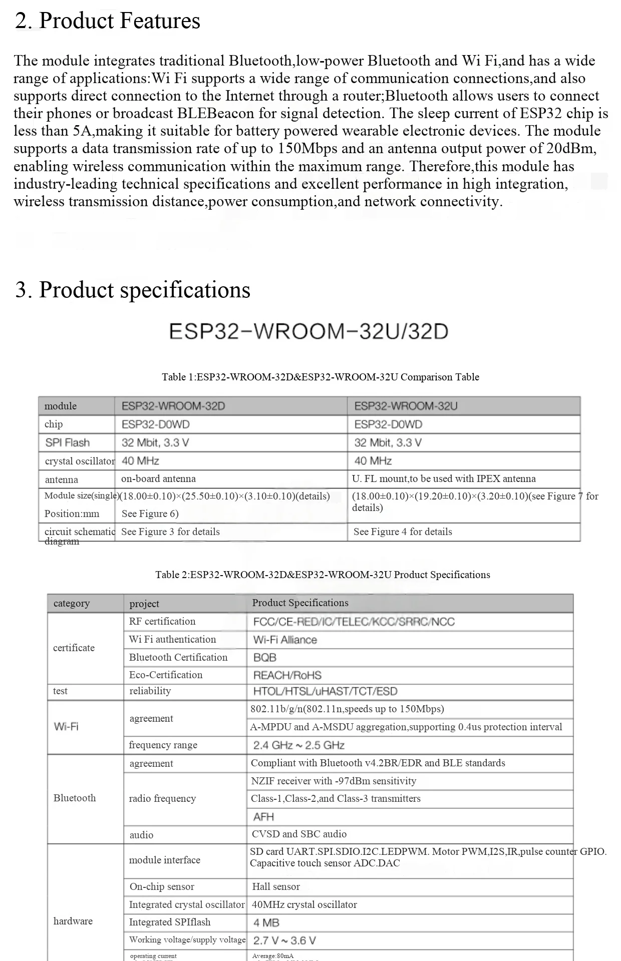ESP32-WROOM-32D 32U ESP32-WROVER-I IB B WiFi+Bluetooth Dual-Core-Modul – Detail 3