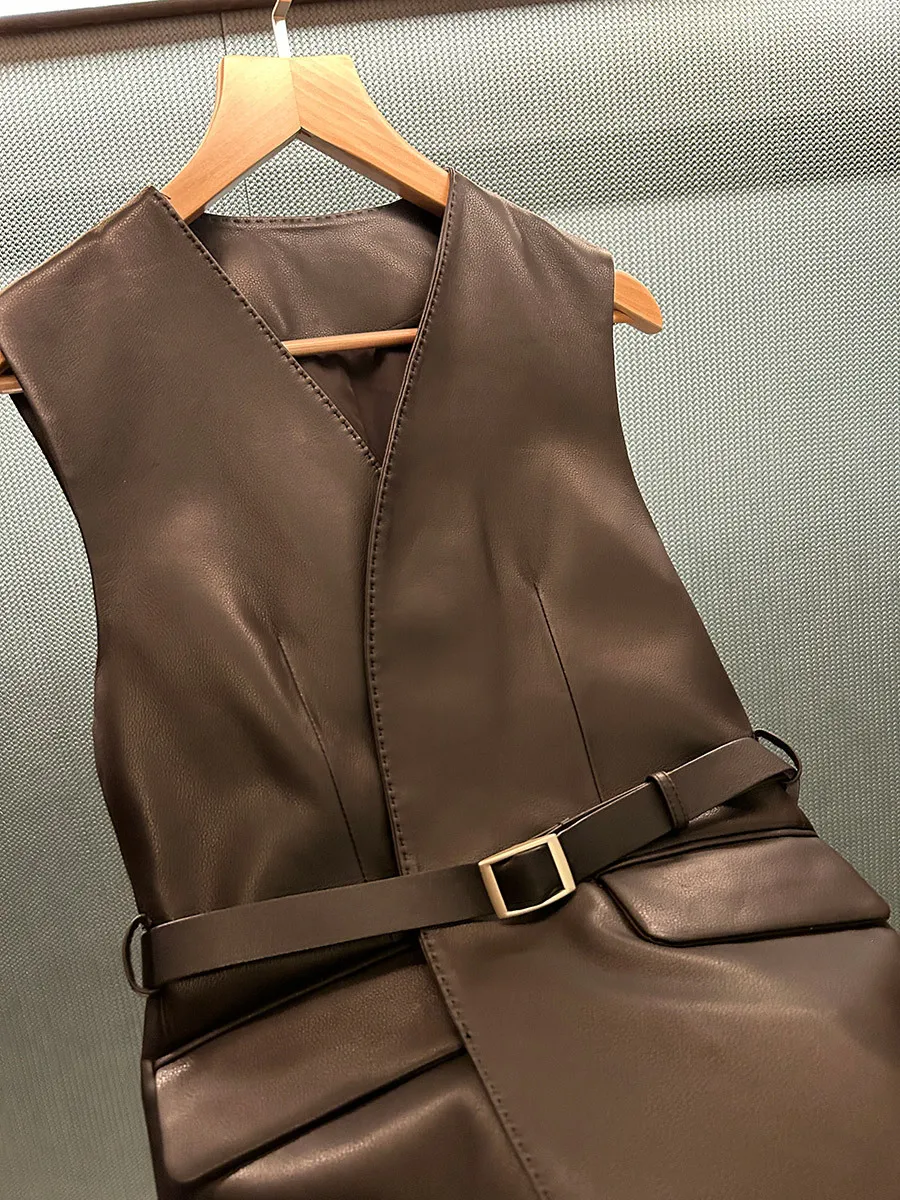 가을/겨울 패션 양가죽 정장 조끼 롱 여성용
