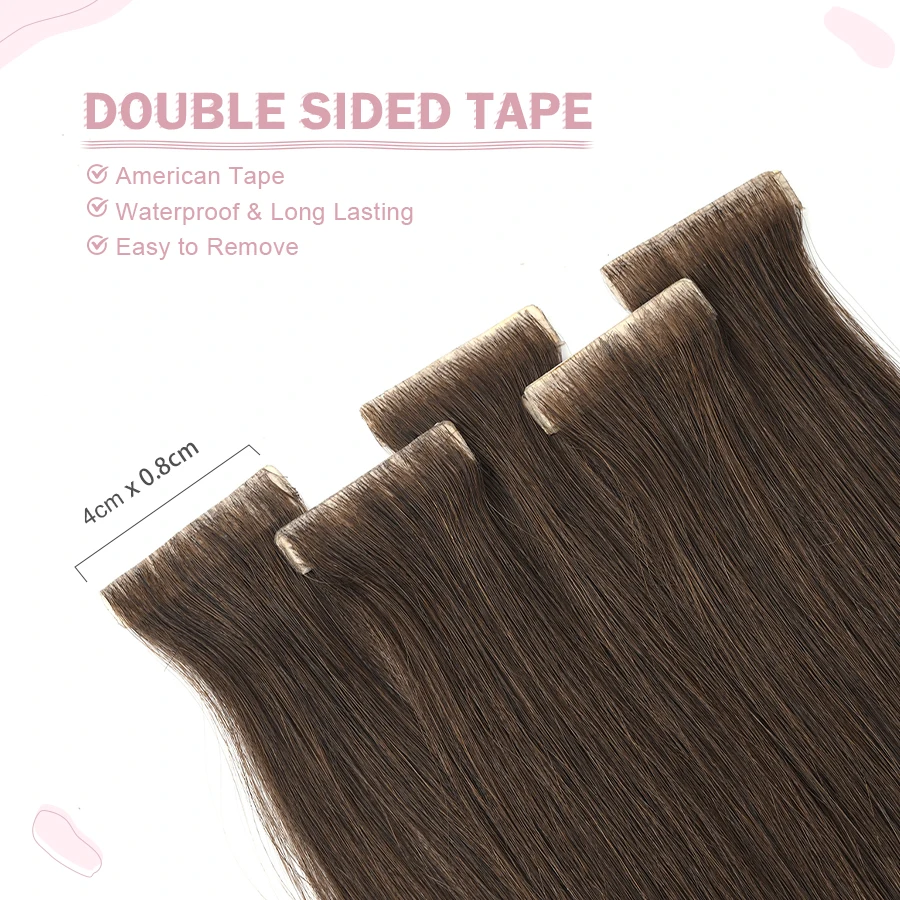 K.S WIGS PU Skin Tape In Hair Extensions Double Stitched Real Human Hair Extension Lightweight Invisible End Tape Hair Extension