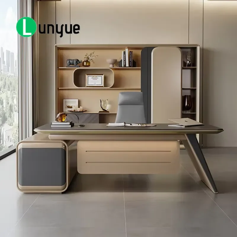 Modern Wooden Office Desk Durable Eco Friendly Large Capacity Storage Executive Furniture
