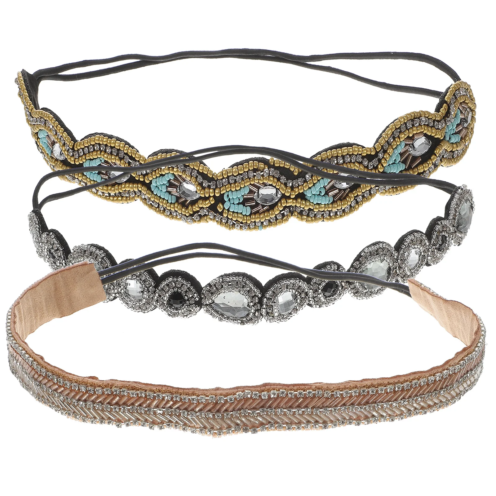 3 stuks strass hoofdband haarband rekbaar voor dames feest bruiloft dagelijks gebruik blauw goud roze