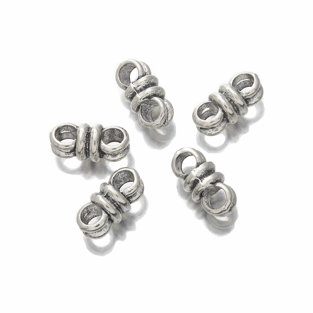 30pcs Antique Double Holes Slider Spacer Beads For Diy 3mm Round Leather Cords Bracelet Jewelry Making Accessories Wholesale